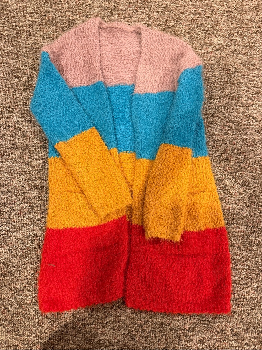 SHEIN Colorblock Open-Front Cardigan in Pink, Blue, Yellow, Red